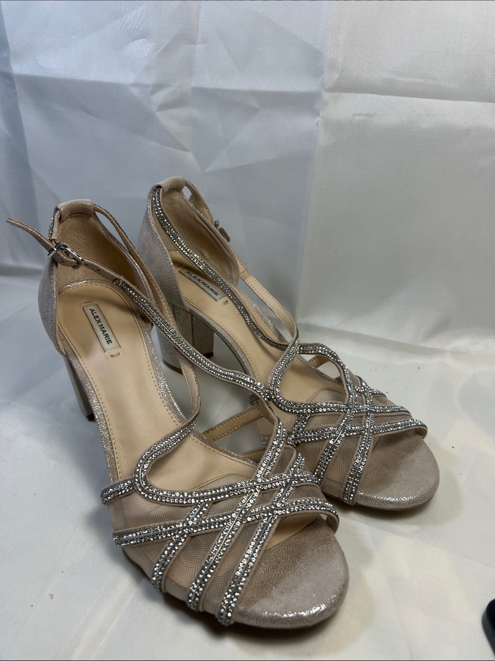 Alex Marie Beige Crystal Strappy Heels